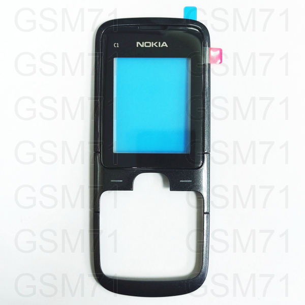 Nokia C1-01, C1-03 - передняя панель с защитным стеклом (Black) Original