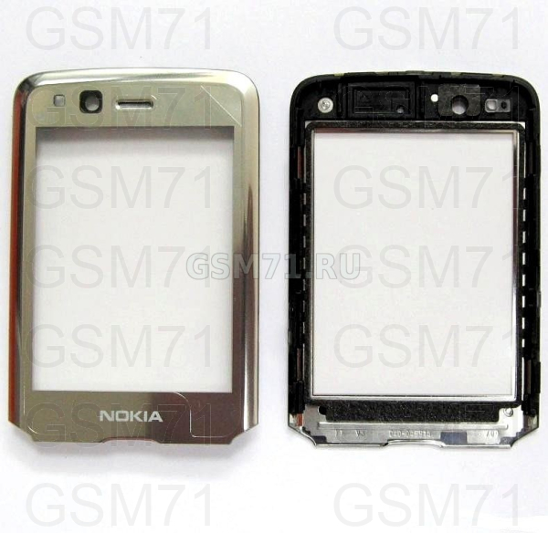 Nokia N82 - защитное стекло дисплея в рамке (Silver) Original