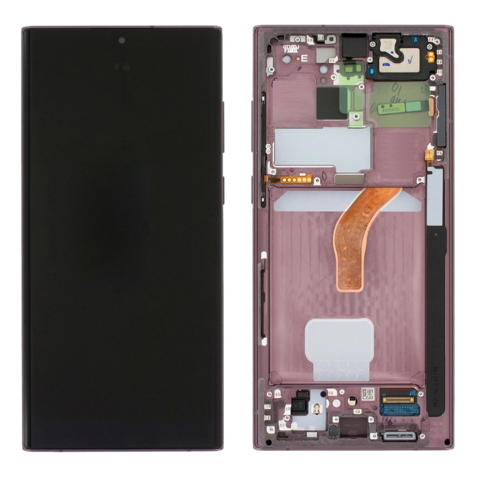 Samsung S908b Galaxy S22 Ultra - дисплейный модуль в рамке (Burgundy) Original