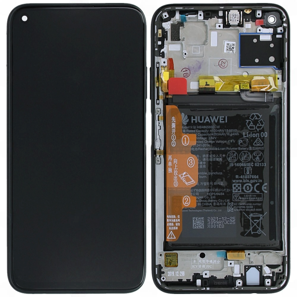 Huawei P40 Lite (JNY-LX1) - дисплей с сенсорным стеклом в рамке с аккумулятором (Black) Original
