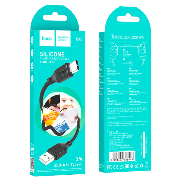Кабель (Type-C) "HOCO" X90 - Fast Charning, 3,0A (Black) 1.0m