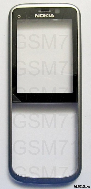 Nokia C5-00 - передняя панель с защитным стеклом (Warm Silver) Original
