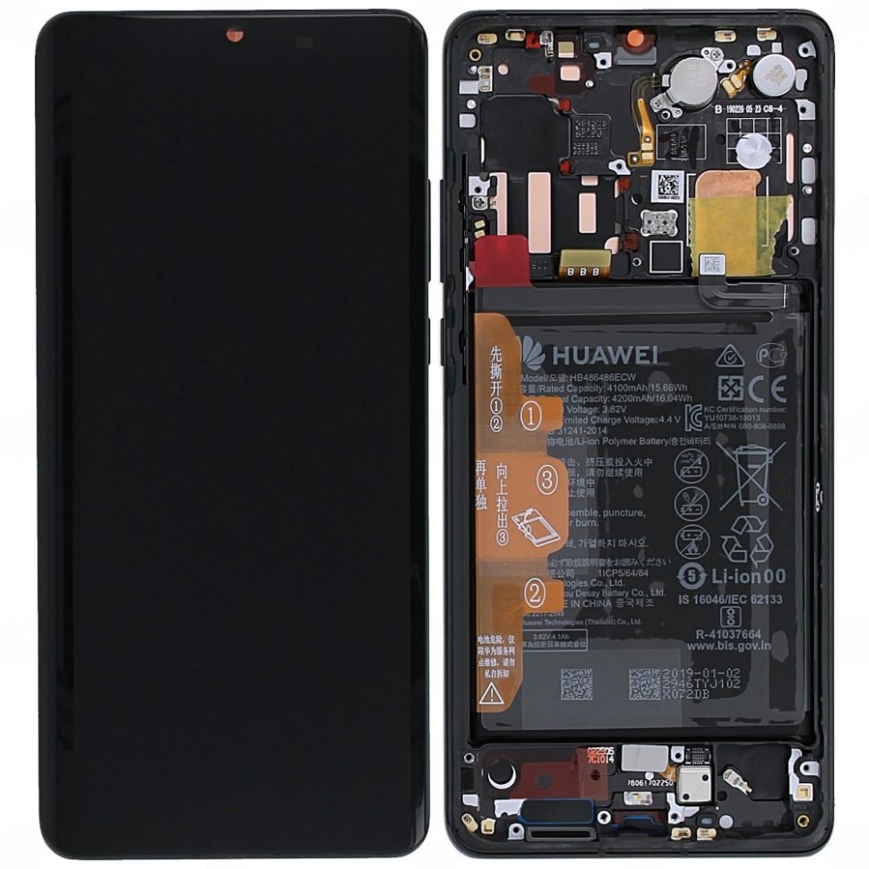 p30-pro-vog-l09-vog-l29-huawei-display-frontcover-lcd-battery-black-02352pbt Huawei P30 Pro (VOG-L29) - дисплейный модуль в рамке с АКБ (Black) Original